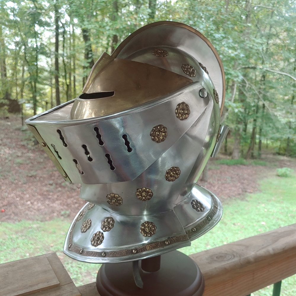 Silver and Gold Medieval Knight Helmet Full Size